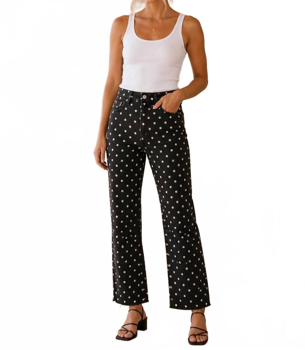 NEW JUST BLACK DENIM high rise tonal crop flare pants in black with polka dots